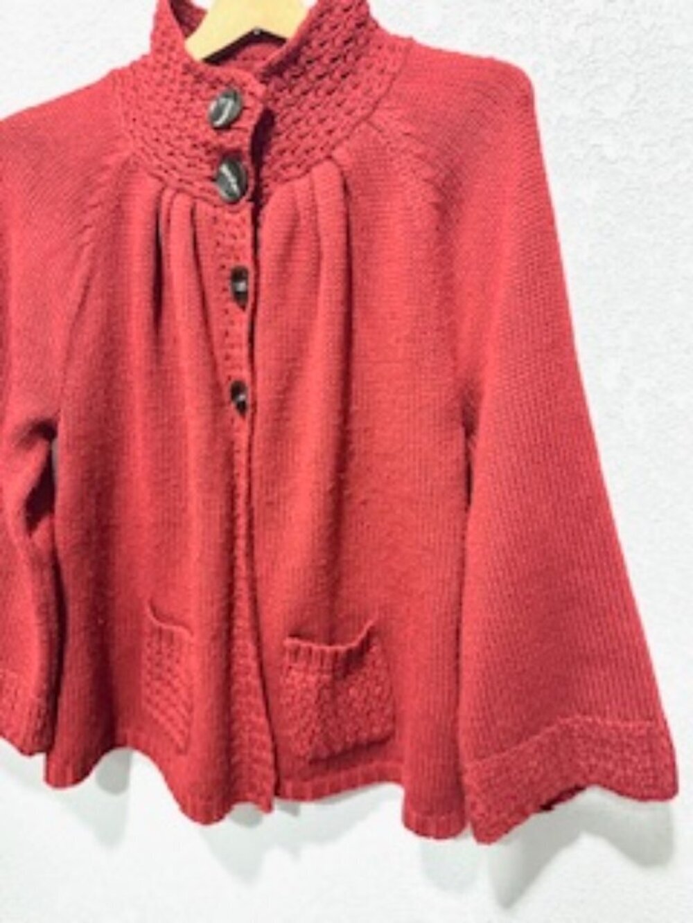 Style & Co. Womens Cardigan Cable Knit Button-Up Pockets Mock Neck Red Size L - Picture 3 of 16